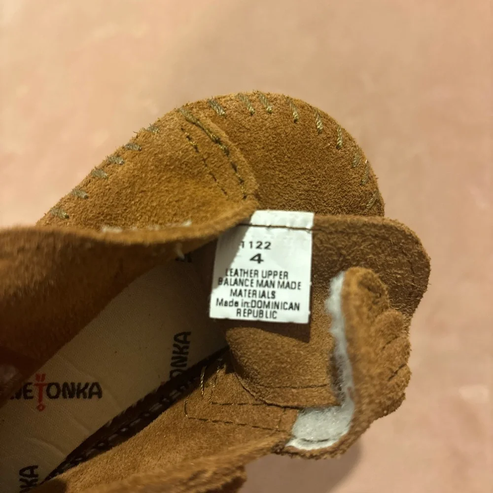 Toddler Size 4 Suede Fringe Moccasins in Brown with Velcro strap